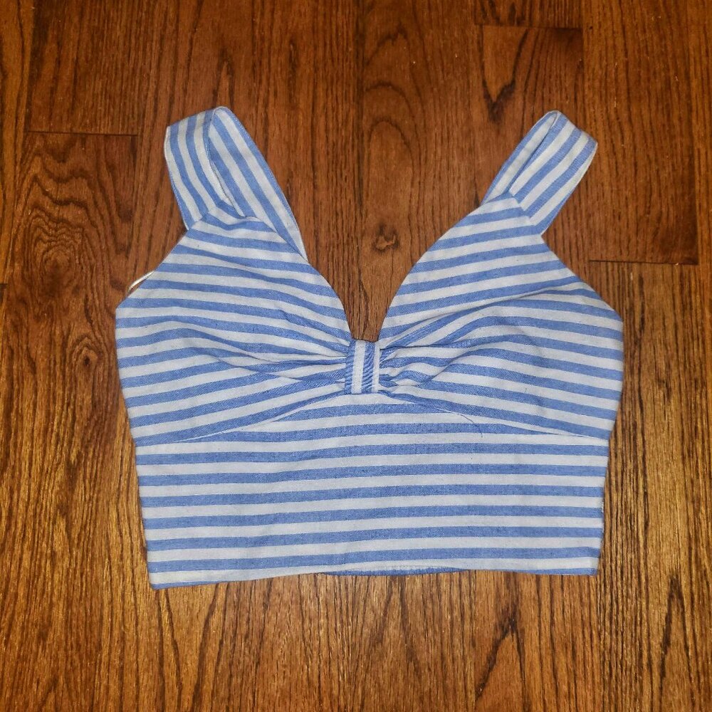 Milk & Honey blue and white striped crop top